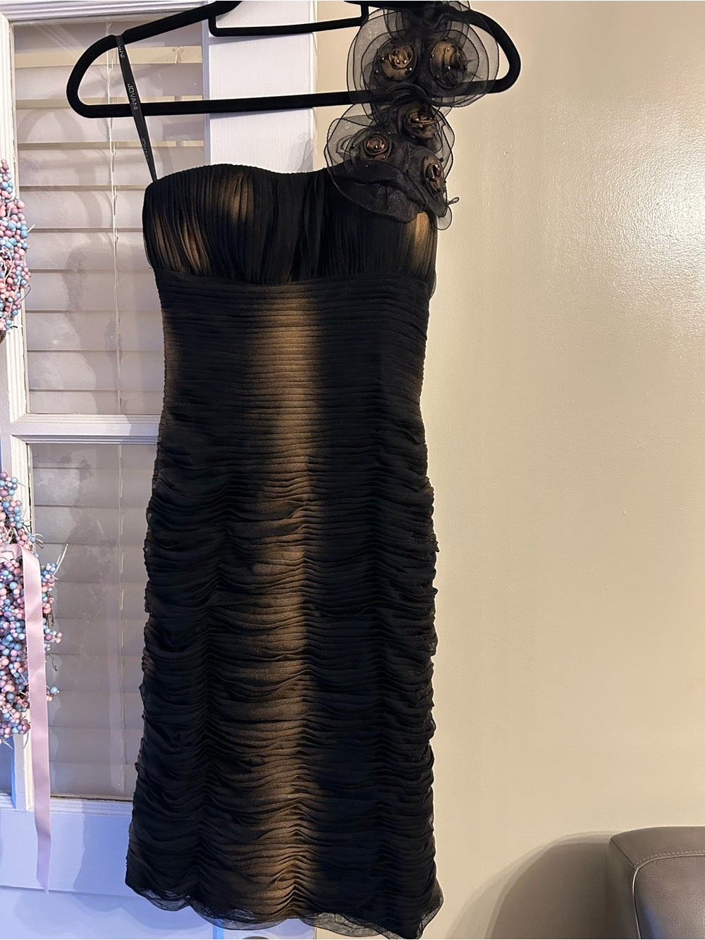 Jovani Black One-Shoulder Ruching Cocktail Dress